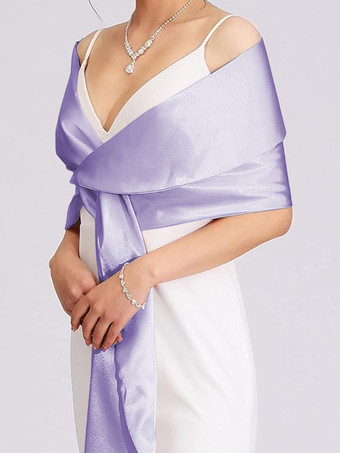 ラベンダーウェディングラップ シルバーショール サテン生地 ブライダルカバーアップ