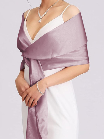 サーモンピンクウェディングラップ シルバーショール サテン生地 ブライダルカバーアップ