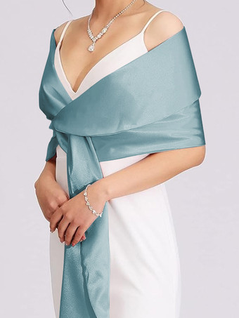 シアンウェディングラップ シルバーショール サテン生地 ブライダルカバーアップ