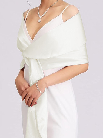 アイボリー ウェディングラップ シルバーショール サテン生地 ブライダルカバーアップ