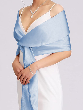 ベビーブルーウェディングラップ シルバーショール サテン生地 ブライダルカバーアップ