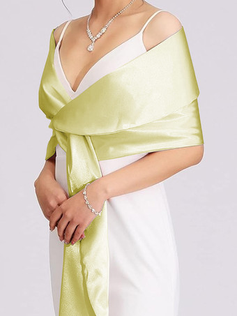 スイセン色ウェディングラップ シルバーショール サテン生地 ブライダルカバーアップ