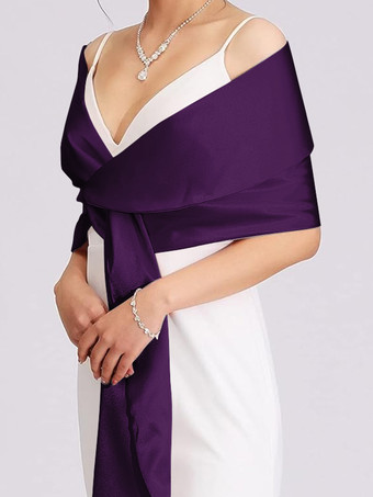 グレープウェディングラップ シルバーショール サテン生地 ブライダルカバーアップ