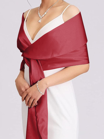 ワインレッド ウェディングラップ シルバーショール サテン生地 ブライダルカバーアップ