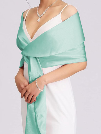 ミントグリーンウェディングラップ シルバーショール サテン生地 ブライダルカバーアップ