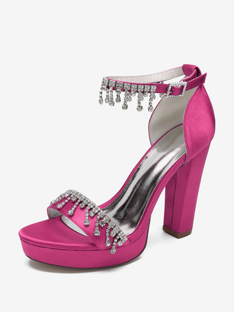 RosarotHigh Heel Hochzeitsschuhe Satin Plateau Strass Knöchelriemen Braut Party Schuhe