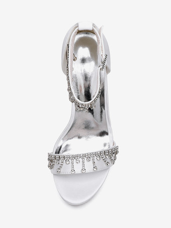 High Heel Hochzeitsschuhe Satin Plateau Strass Knöchelriemen Braut Party Schuhe