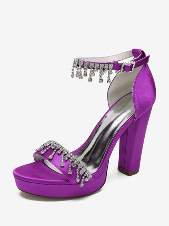 LilaHigh Heel Hochzeitsschuhe Satin Plateau Strass Knöchelriemen Braut Party Schuhe