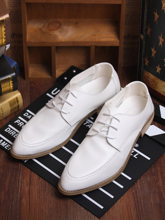 ホワイト 男性用ドレスシューズ 高品質ポインテッドトゥレザーオープンレースエレベーターメンズダービーシューズ