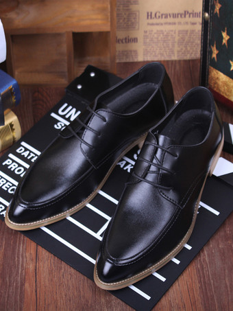 ブラック 男性用ドレスシューズ 高品質ポインテッドトゥレザーオープンレースエレベーターメンズダービーシューズ