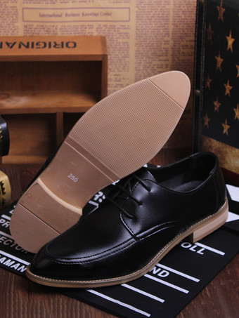 男性用ドレスシューズ 高品質ポインテッドトゥレザーオープンレースエレベーターメンズダービーシューズ