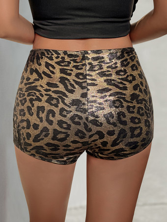 光沢のあるヒョウ柄ショートパンツ 夏用セクシークラブボトムス 2025