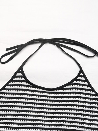 ストライプ柄ツーピースコーデセット ストラップクロップトップとスリットスカート 夏レディースコーデ 2025