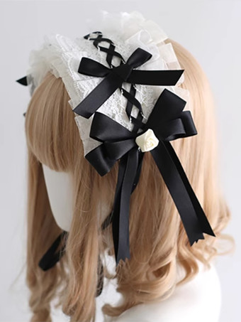 ゴシックロリータアクセサリー ブラックリボンフリル カラーブロックヘッドウェア その他