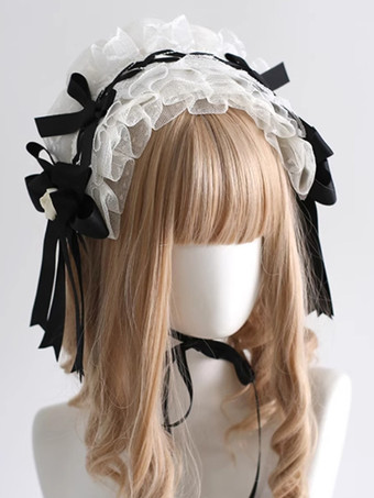 ブラック ゴシックロリータアクセサリー ブラックリボンフリル カラーブロックヘッドウェア その他