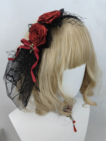 ゴシックロリータアクセサリー バーガンディ フリル ローズ カラーブロック 帽子 その他