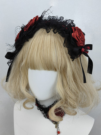 ゴシックロリータアクセサリー バーガンディ フリル ローズ カラーブロック 帽子 その他