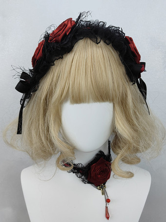 ゴシックロリータアクセサリー バーガンディ フリル ローズ カラーブロック 帽子 その他