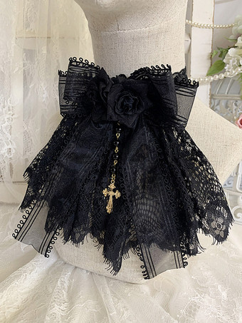 ブラック ゴシックロリータアクセサリー バーガンディチェーン 花 レースアクセサリー その他