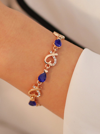 ブルー ハート型クリスタルブレスレット 女性用 2025