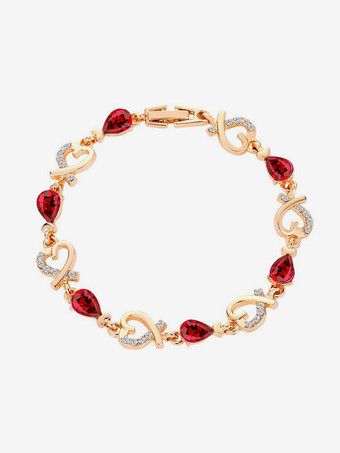 レッド ハート型クリスタルブレスレット 女性用 2025