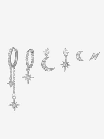 シルバー 天体星と月のイヤリングセット 女性用 2025