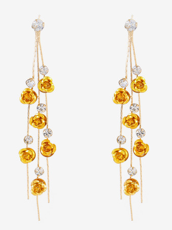 イエロー女性のためのローズフローラルドロップイヤリング 2025