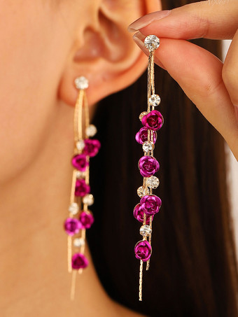 パープル 女性のためのローズフローラルドロップイヤリング 2025