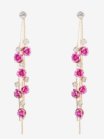 ラベンダーカラー女性のためのローズフローラルドロップイヤリング 2025