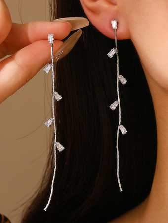 シルバー 女性のためのクリスタルロングドロップイヤリング 2026