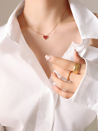 シャンパンカラー女性用レッドハートペンダントネックレス 2025