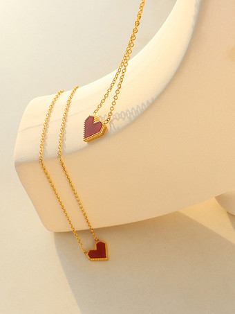女性用レッドハートペンダントネックレス 2025