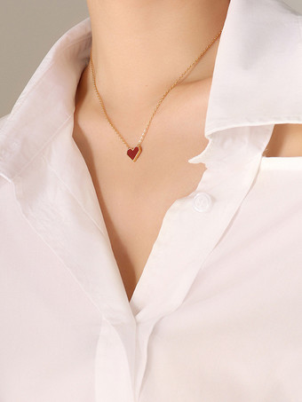 ゴールド 女性用レッドハートペンダントネックレス 2025