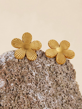 女性用ゴールドフラワースタッドピアス 2025