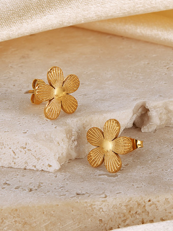 女性用ゴールドフラワースタッドピアス 2025