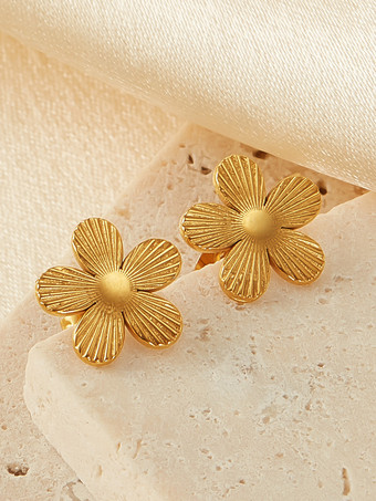 女性用ゴールドフラワースタッドピアス 2025