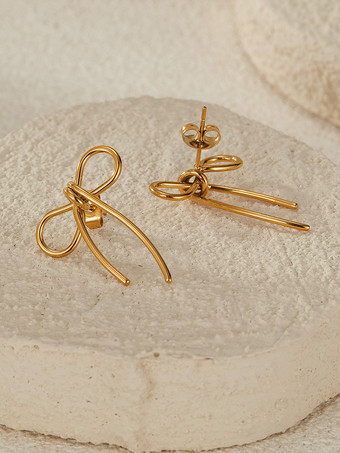 女性用ゴールドボウタイノットスタッドピアス 2025