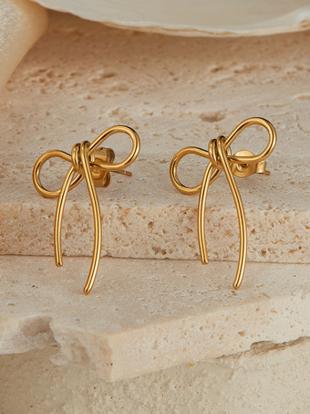 女性用ゴールドボウタイノットスタッドピアス 2025