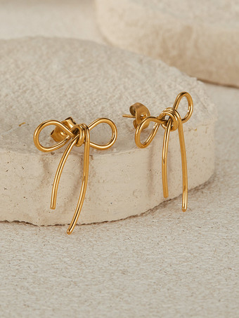 女性用ゴールドボウタイノットスタッドピアス 2025