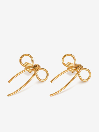 女性用ゴールドボウタイノットスタッドピアス 2025