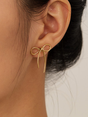 ゴールド 女性用ゴールドボウタイノットスタッドピアス 2025