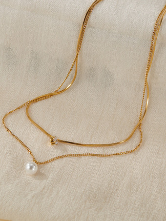 グルーパールとキュービックジルコニアのレイヤードネックレス（女性用）2025