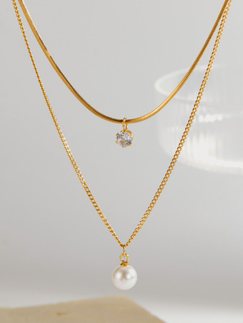 グルーパールとキュービックジルコニアのレイヤードネックレス（女性用）2025