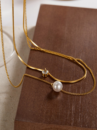 グルーパールとキュービックジルコニアのレイヤードネックレス（女性用）2025