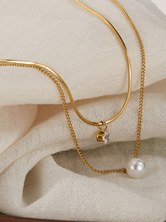 グルーパールとキュービックジルコニアのレイヤードネックレス（女性用）2025