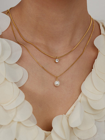 グルーパールとキュービックジルコニアのレイヤードネックレス（女性用）2025