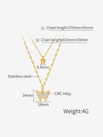 女性用 2025 ダブルレイヤー ゴールド バタフライ ネックレス