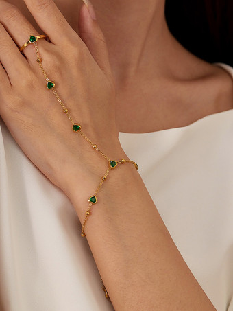 ゴールド 女性用グリーンハートハンドチェーン 2025