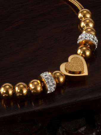 ハートとビーズのステンレススチールブレスレット 女性用 2025