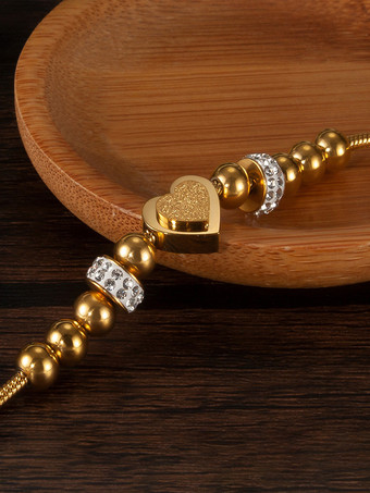 ハートとビーズのステンレススチールブレスレット 女性用 2025